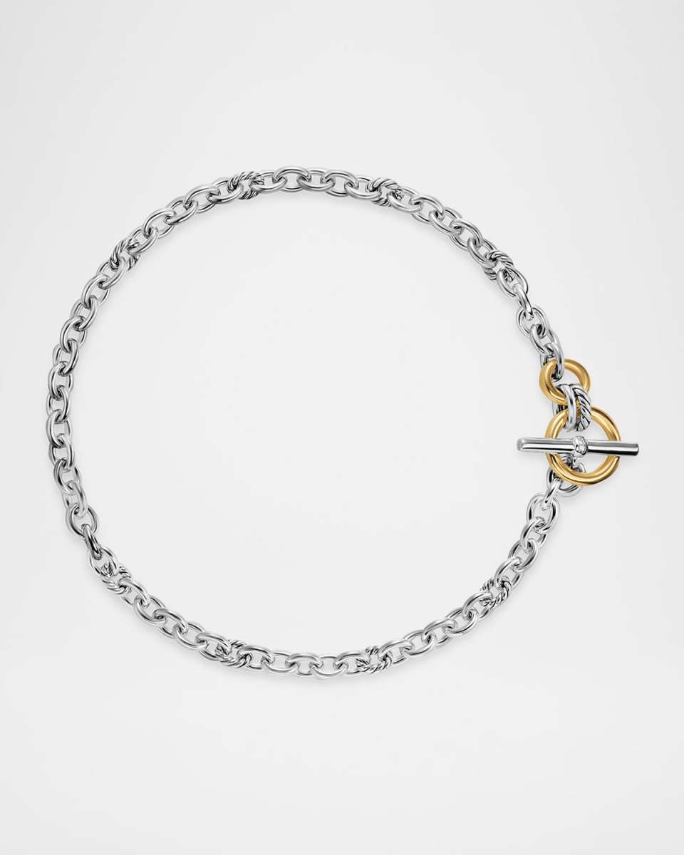 DY Mercer Single-Row Toggle Necklace with Diamonds and 18K Gold in Silver, 20mm